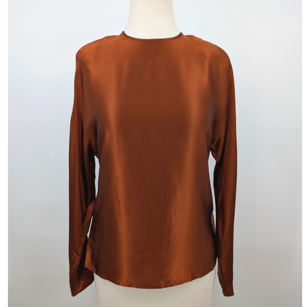 Dana Buchman Rust Silk Long Sleeve Top Evening